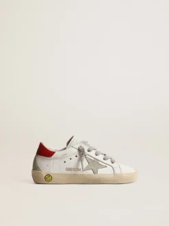 Fashion Golden Goose Super-Star Junior com estrela de suede e talão de couro vermelho Cor: branco