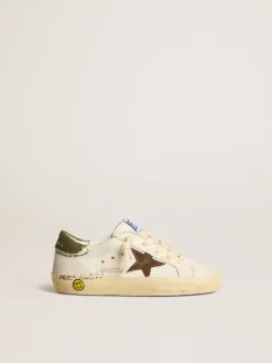 Clearance Golden Goose Super-Star Junior de napa com estrela de suede e talão verde Cabedal de napa branca