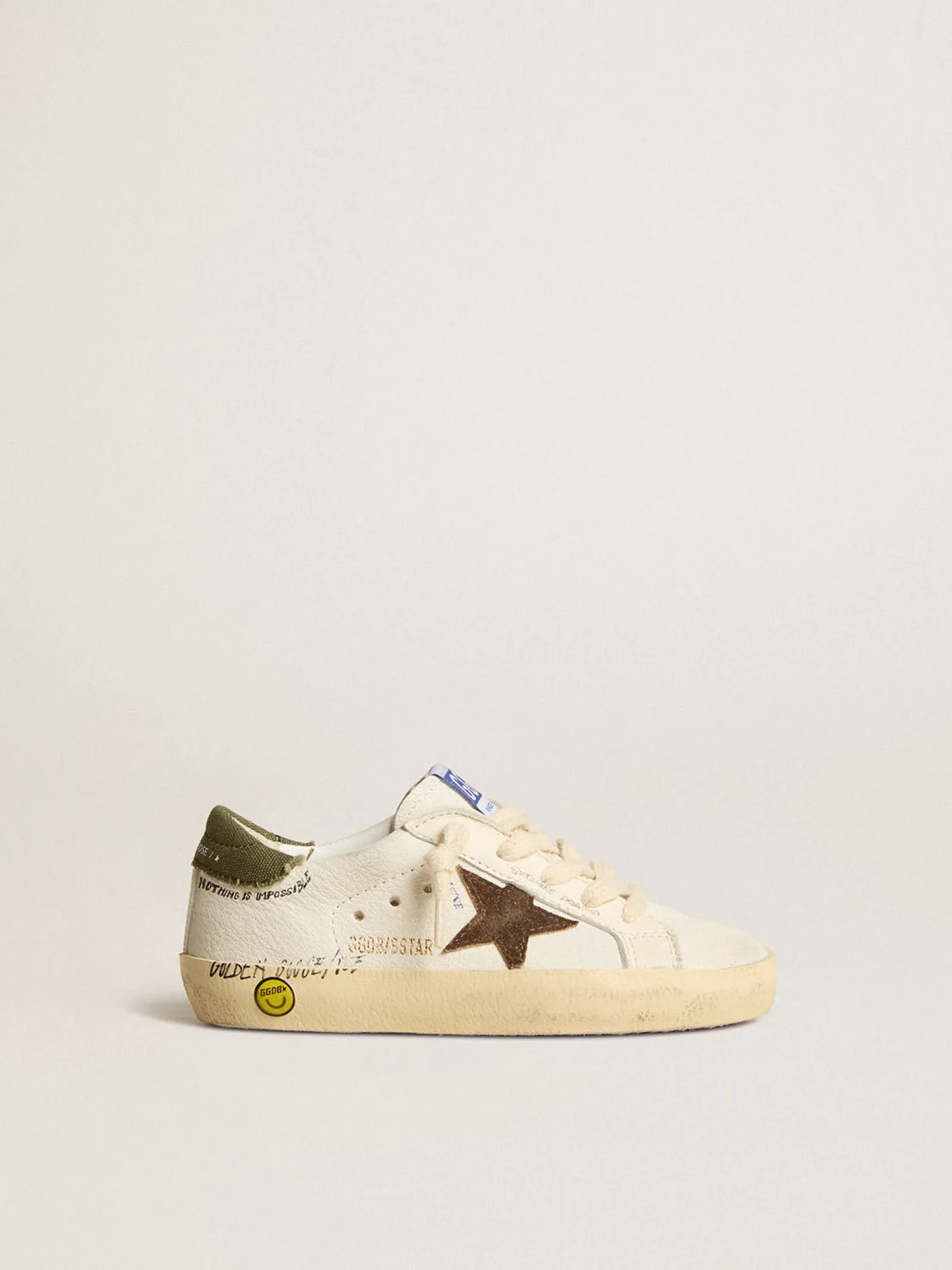 Clearance Golden Goose Super-Star Junior de napa com estrela de suede e talão verde Cabedal de napa branca