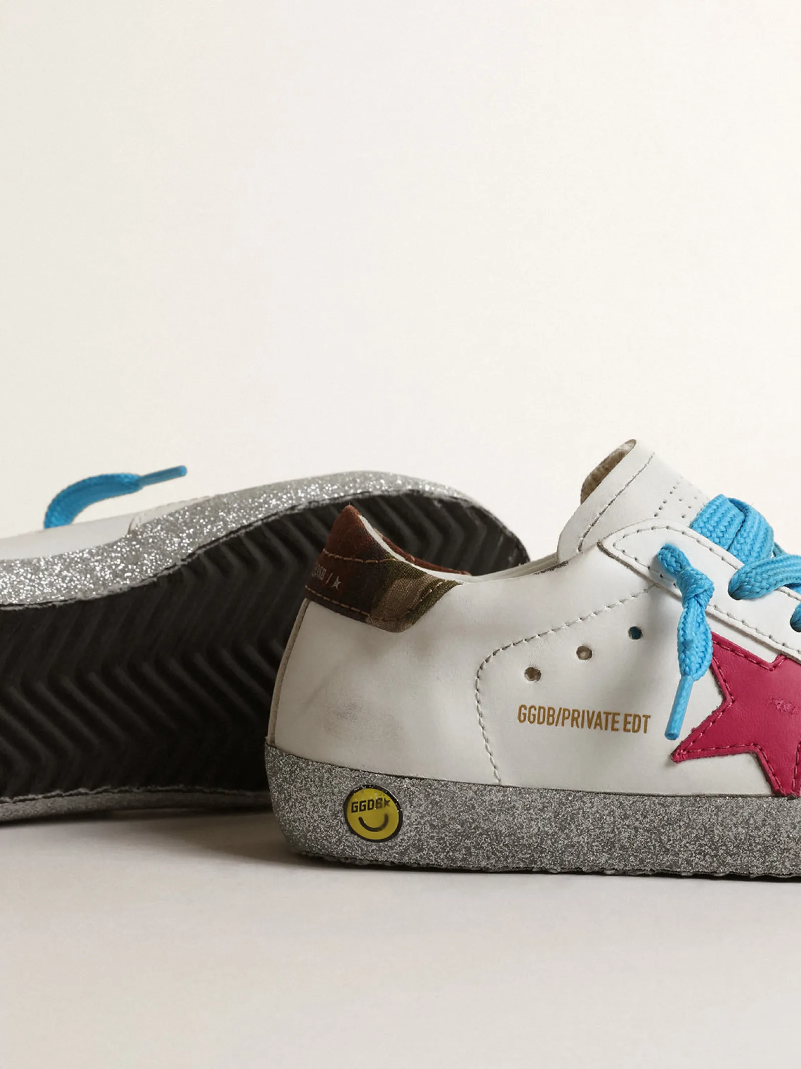 Cheap Golden Goose Super-Star junior LTD com estrela fúcsia e reforço em glitter Cabedal de couro