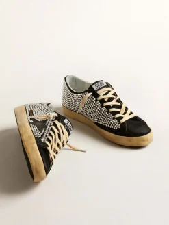 Store Golden Goose Super-Star LTD com cristais Swarovski e estrela de couro preto Cabedal de suede preto