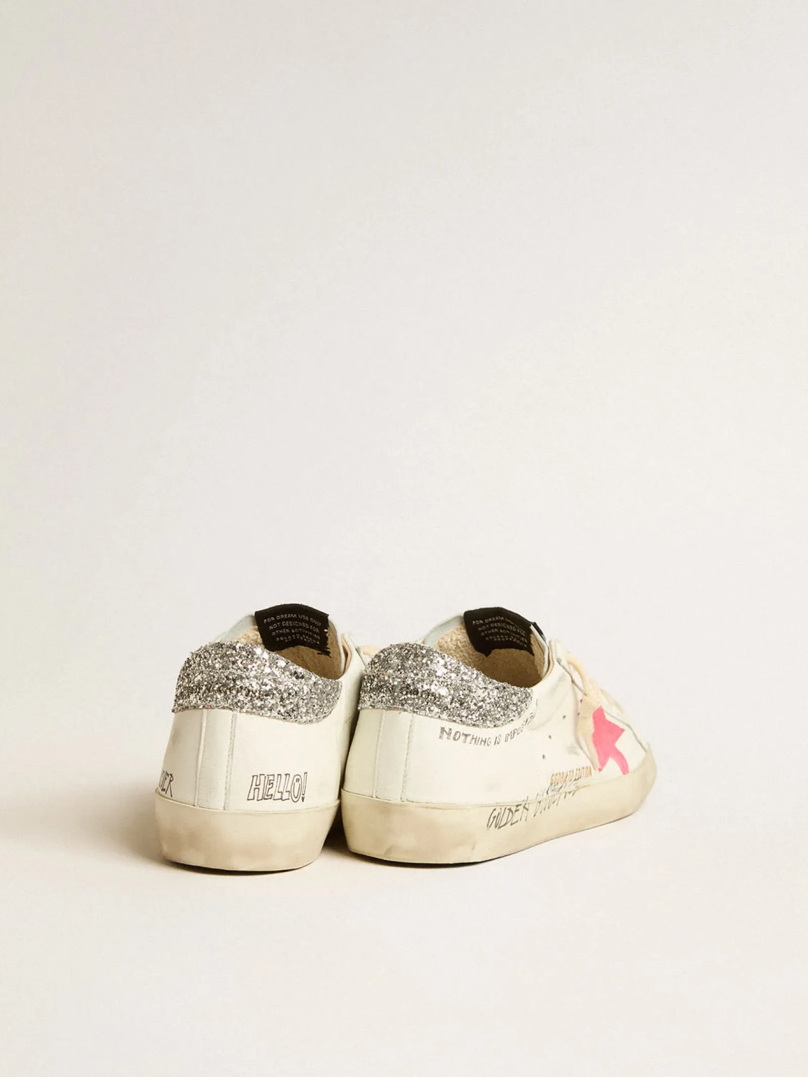 Flash Sale Golden Goose Super-Star LTD com estrela de suede cor lagosta fluorescente e talão de glitter Cabedal de napa branca