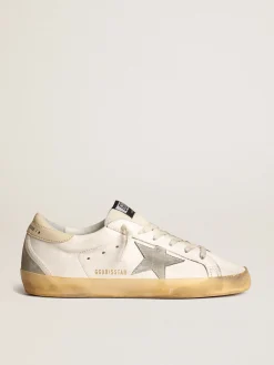 Store Golden Goose Super-Star LTD com estrela de suede gelo e talão de PVC Cabedal de napa branca