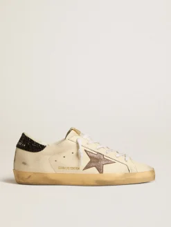 Cheap Golden Goose Super-Star LTD com estrela de couro metálico e talão de glitter preto Cor: branco
