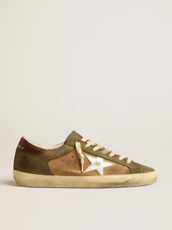 Store Golden Goose Super-Star LTD de couro verde e suede tabaco com estrela prateada Cabedal de couro verde e suede na cor tabaco