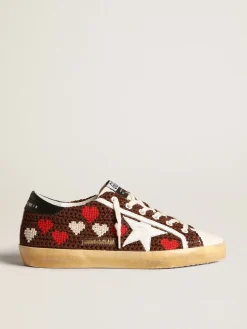 Clearance Golden Goose Super-Star LTD de crochê marrom com corações bordados e estrela branca Cabedal de crochê