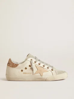 Best Golden Goose Super-Star LTD de lona com estrela cor de areia e talão de glitter Cabedal de lona branca