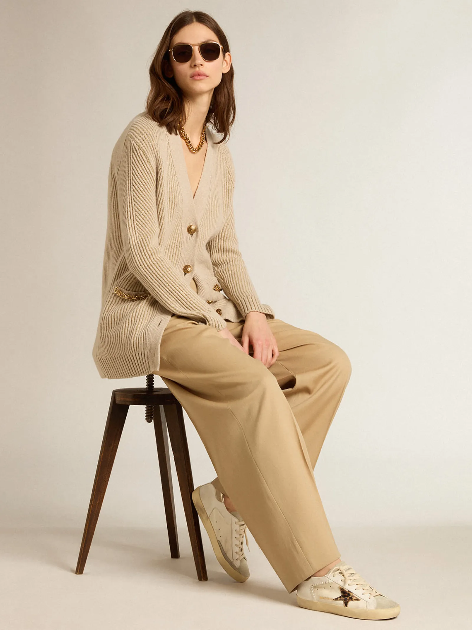 Shop Golden Goose Super-Star LTD de lona e couro com estrela de cavalinho leopardo Cabedal de lona e couro bege