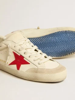 Online Golden Goose Super-Star LTD de napa com estrela de couro vermelho e biqueira de suede perolado Cabedal de napa branca