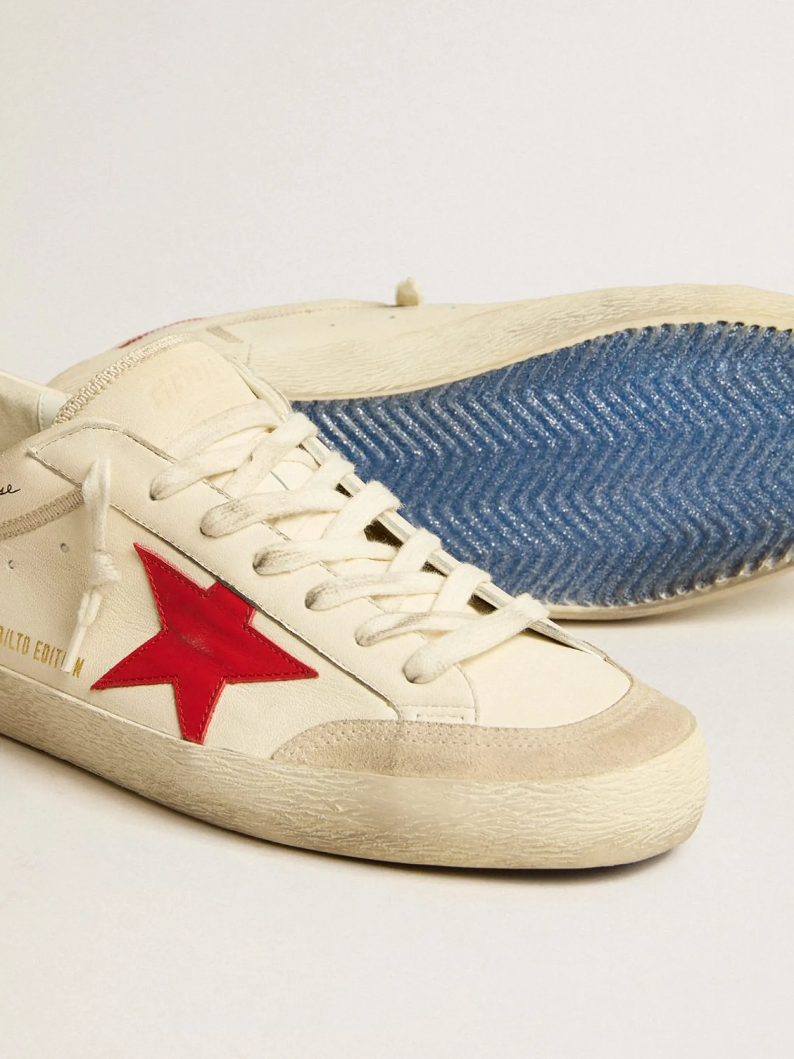 Online Golden Goose Super-Star LTD de napa com estrela de couro vermelho e biqueira de suede perolado Cabedal de napa branca