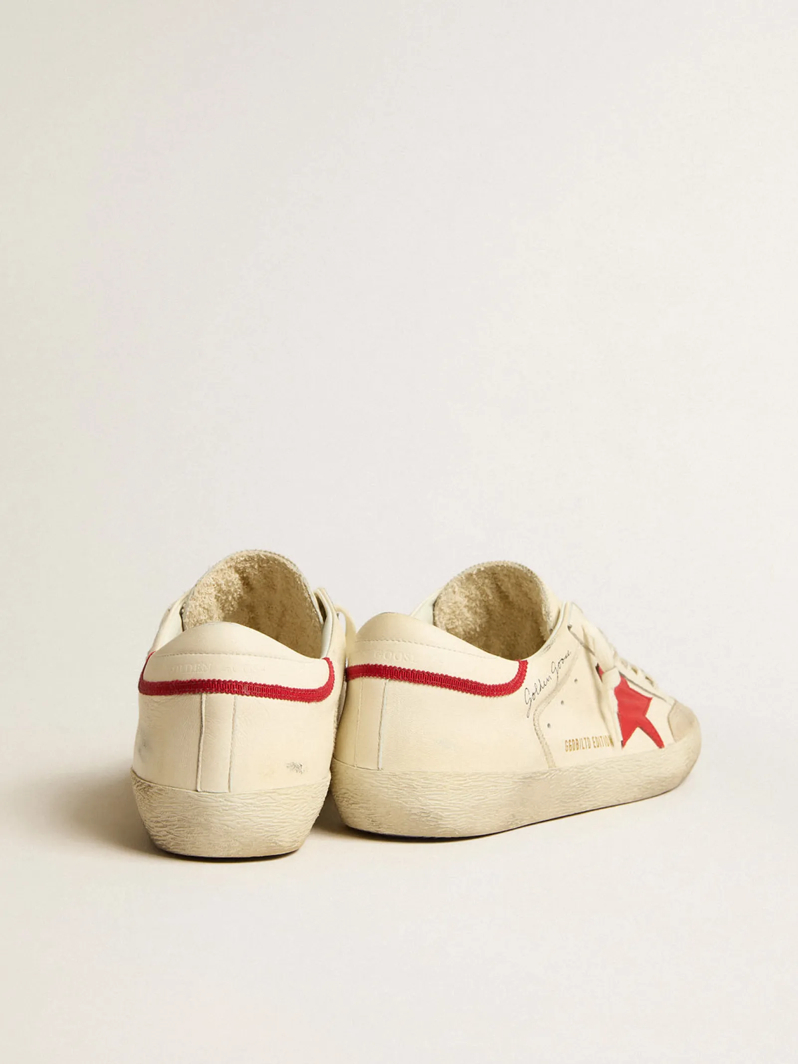 Online Golden Goose Super-Star LTD de napa com estrela de couro vermelho e biqueira de suede perolado Cabedal de napa branca