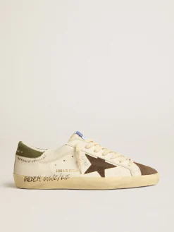 Hot Golden Goose Super-Star LTD de napa com estrela de suede marrom e talão verde Cabedal de napa branca