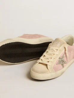 Fashion Golden Goose Super-Star LTD de suede rosa e pérola com estrela de glitter platinado Cabedal de suede rosa antigo e cor de pérola