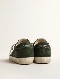 Online Golden Goose Super-Star LTD de suede verde com estrela de glitter prateado Cabedal de suede verde