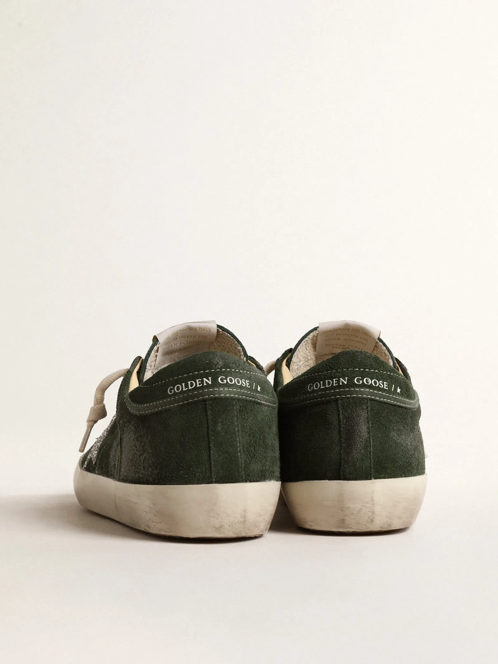 Online Golden Goose Super-Star LTD de suede verde com estrela de glitter prateado Cabedal de suede verde