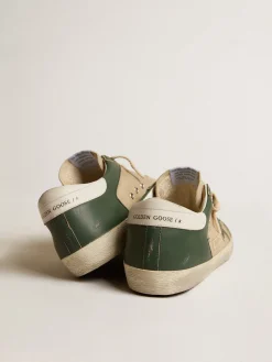 Best Sale Golden Goose Super-Star LTD de tela creme e napa verde com estrela de napa Cabedal de tela creme