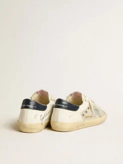 Clearance Golden Goose Super-Star LTD de tela e couro com estrela prateada e talão azul Cabedal de tela e couro brancos