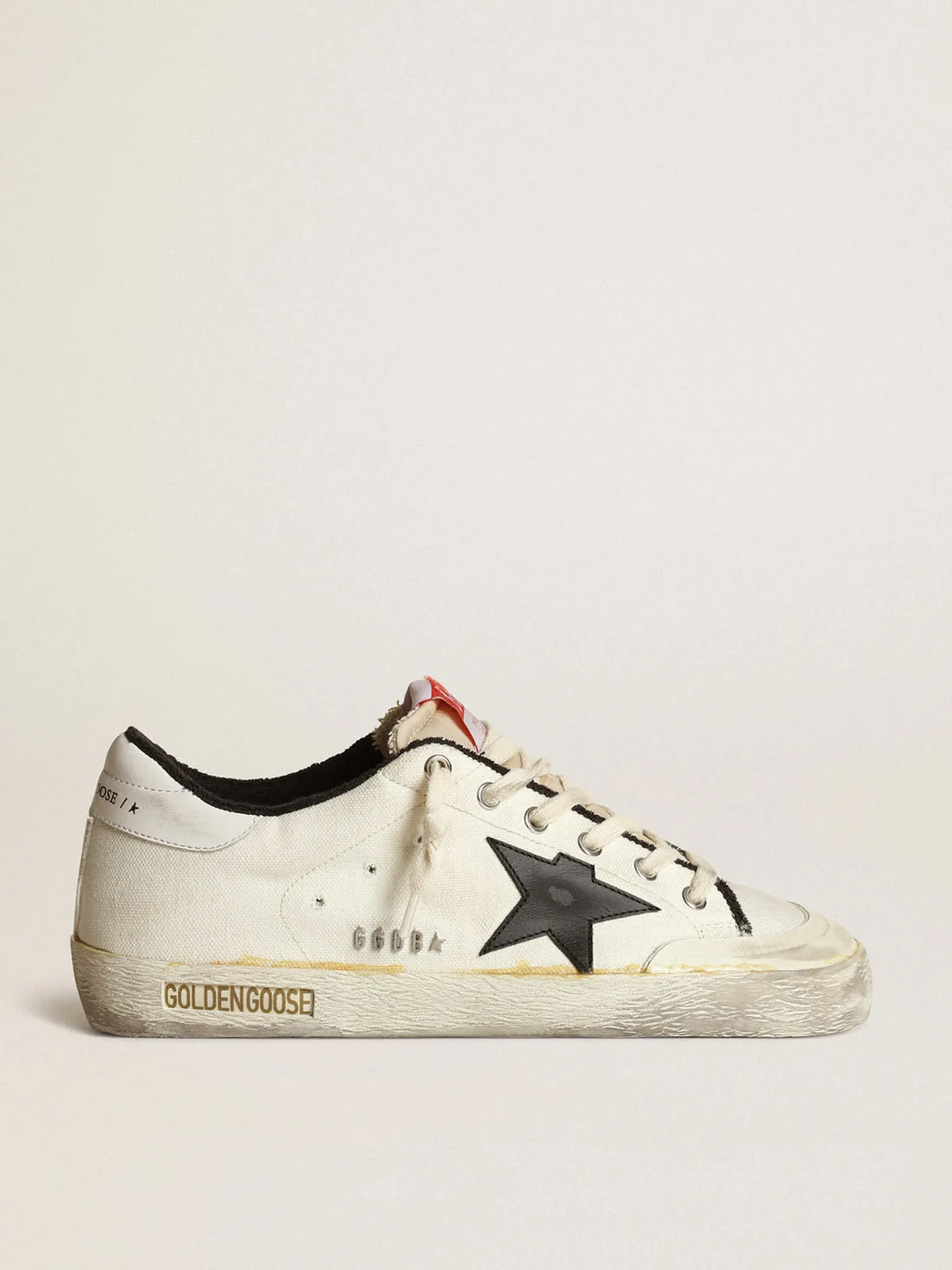Discount Golden Goose Super-Star LTD masculino de lona bege com estrela preta Cabedal de lona bege