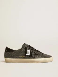 Discount Golden Goose Super-Star Masculino com cristais Swarovski pretos com estrela de suede preto Cabedal de microcristais Swarovski pretos