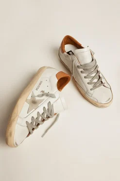 Flash Sale Golden Goose Super-Star masculino com estrela de suede e talão marrom Cor: branco