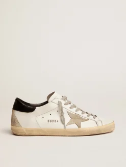 Sale Golden Goose Super-Star masculino com talão preto e inscrições de metal Cabedal: 100% couro bovino