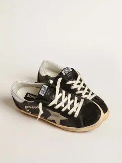 Cheap Golden Goose Super-Star Masculino de couro e suede pretos com tachas prateadas Cabedal de couro e suede pretos