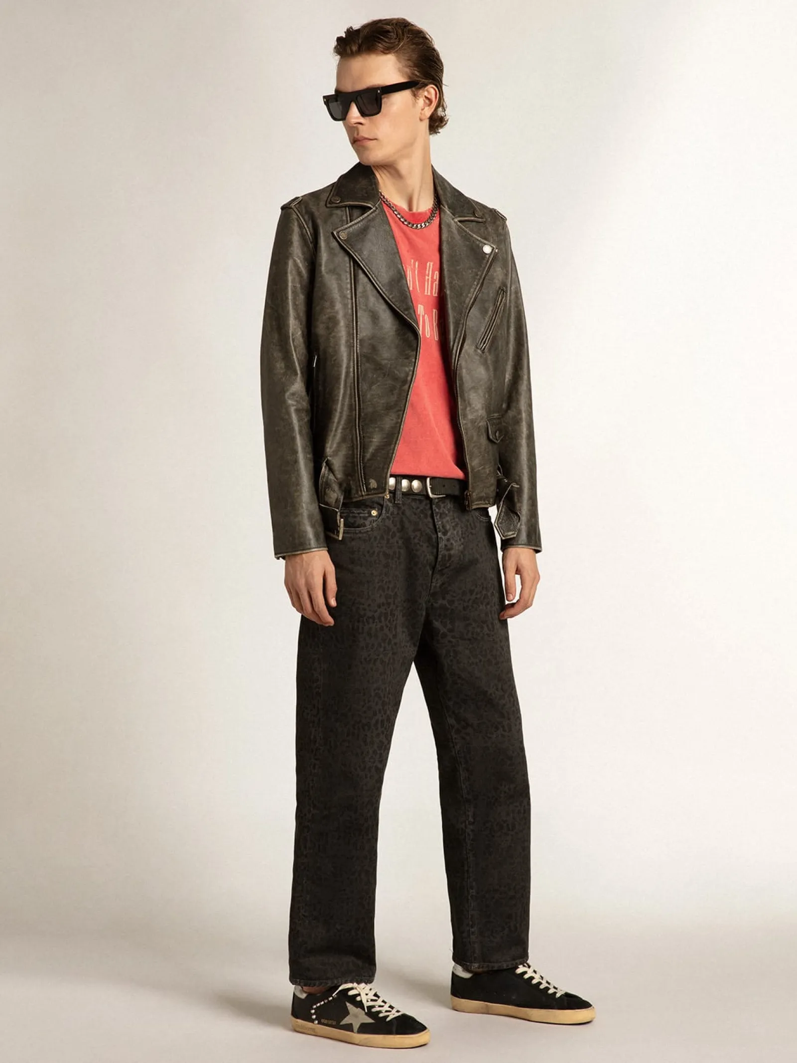 Cheap Golden Goose Super-Star Masculino de couro e suede pretos com tachas prateadas Cabedal de couro e suede pretos