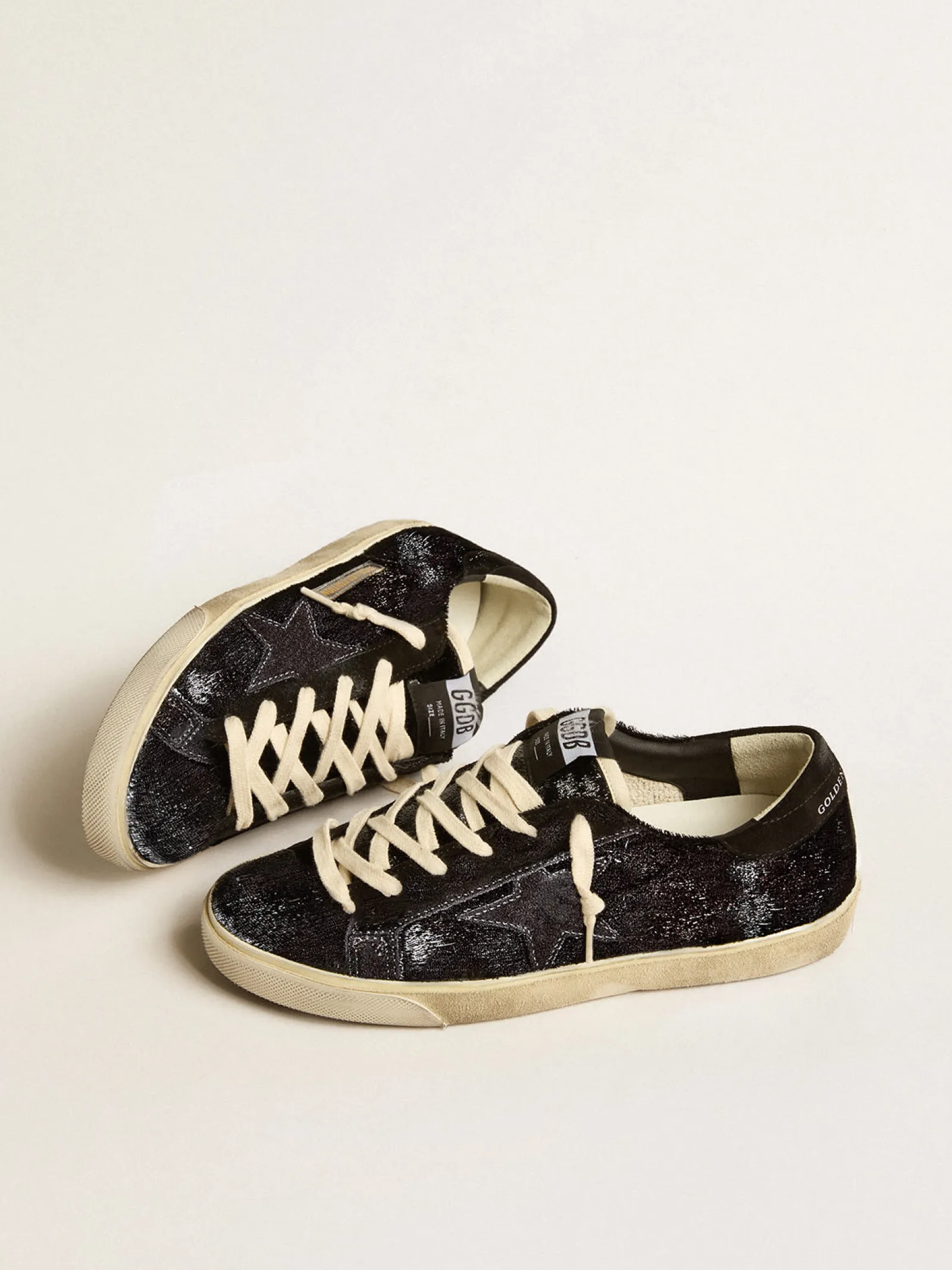 Online Golden Goose Super-Star Masculino de veludo e suede pretos com estrela de suede preto Cabedal de veludo e suede pretos