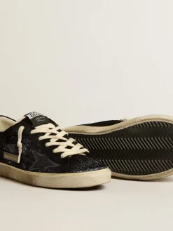 Online Golden Goose Super-Star Masculino de veludo e suede pretos com estrela de suede preto Cabedal de veludo e suede pretos