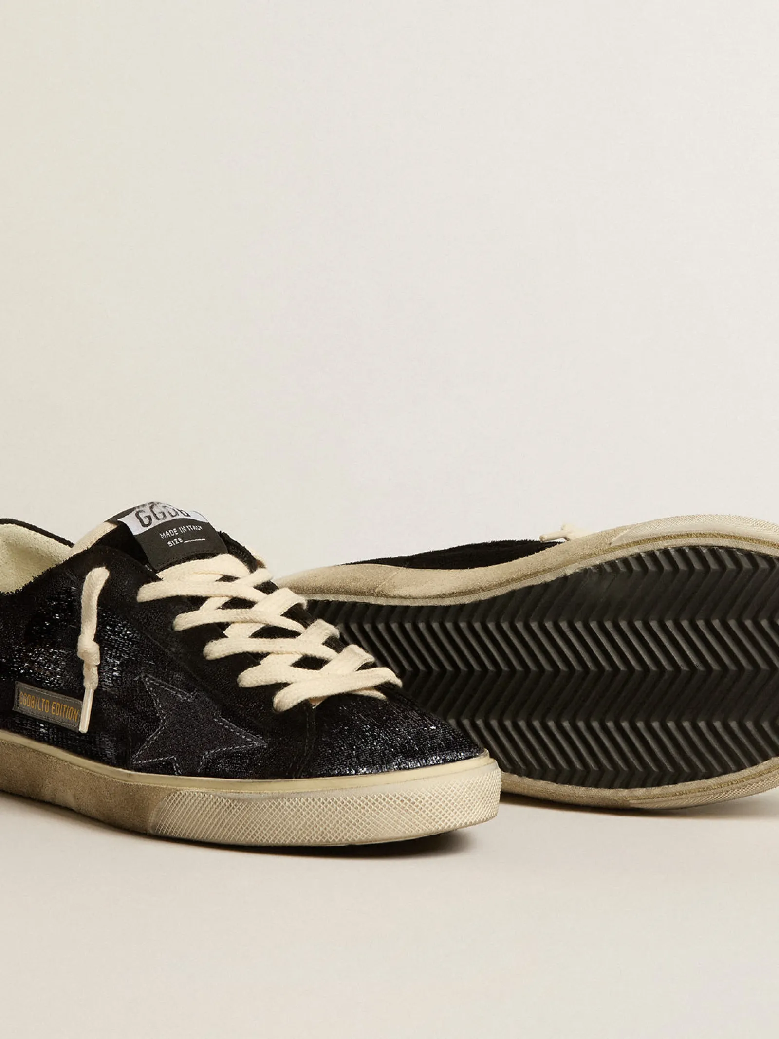 Online Golden Goose Super-Star Masculino de veludo e suede pretos com estrela de suede preto Cabedal de veludo e suede pretos