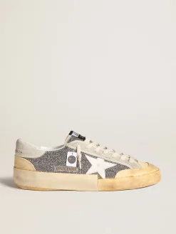 Flash Sale Golden Goose Super-Star Masculino LAB com estrela branca e cabedal glitter Swarovski Cabedal de glitter prateado