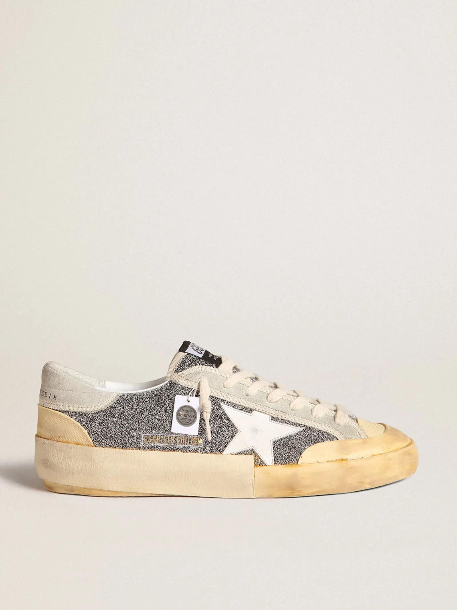 Flash Sale Golden Goose Super-Star Masculino LAB com estrela branca e cabedal glitter Swarovski Cabedal de glitter prateado