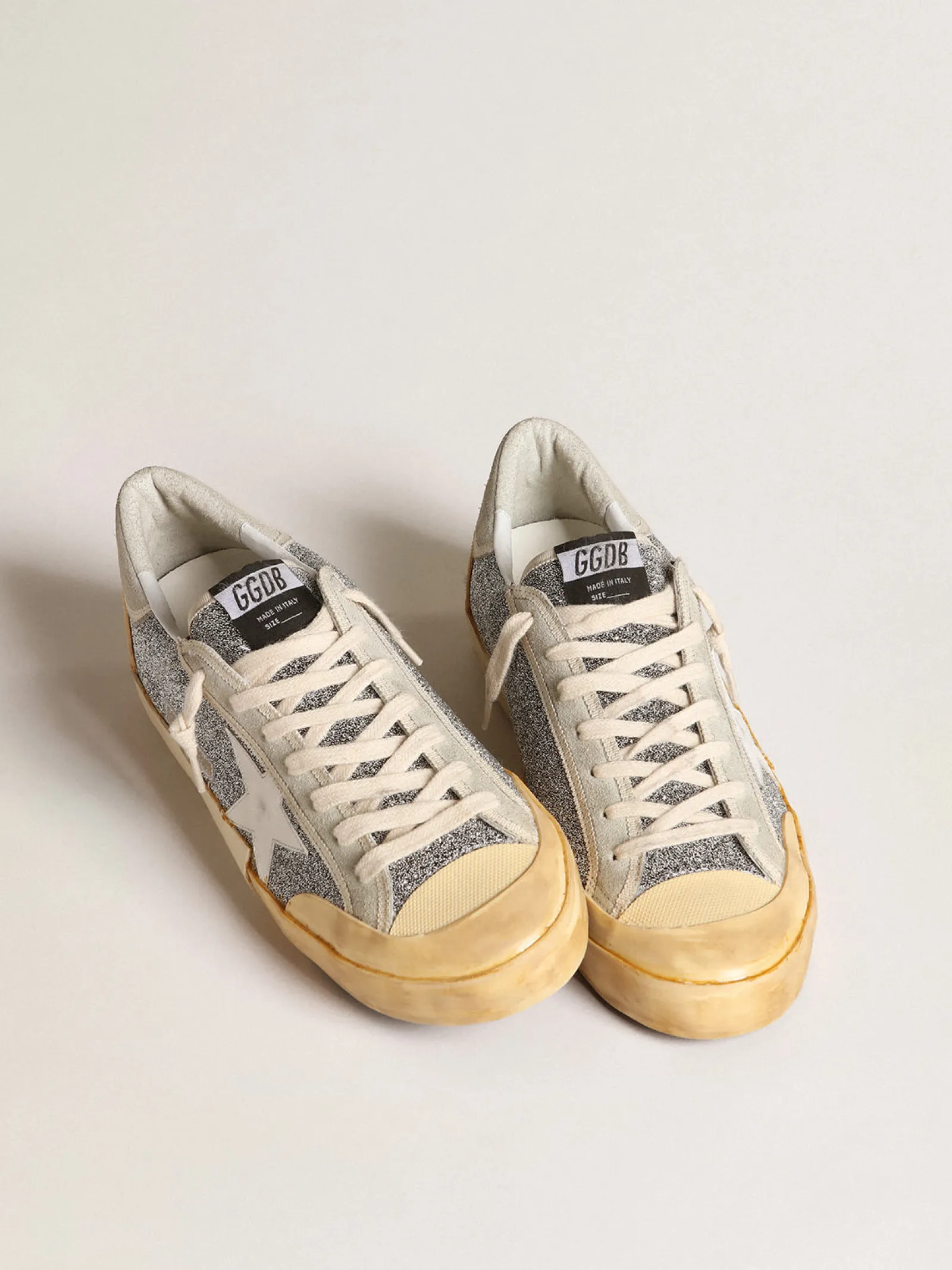 Flash Sale Golden Goose Super-Star Masculino LAB com estrela branca e cabedal glitter Swarovski Cabedal de glitter prateado