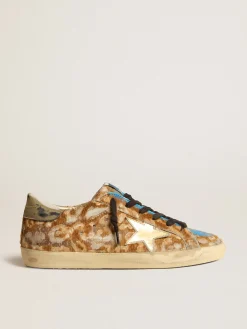 New Golden Goose Super-Star Masculino LAB de cavalinho leopardo com estrela dourada e talão cinza Cabedal de couro cavalinho com estampa de leopardo nos tons de marrom