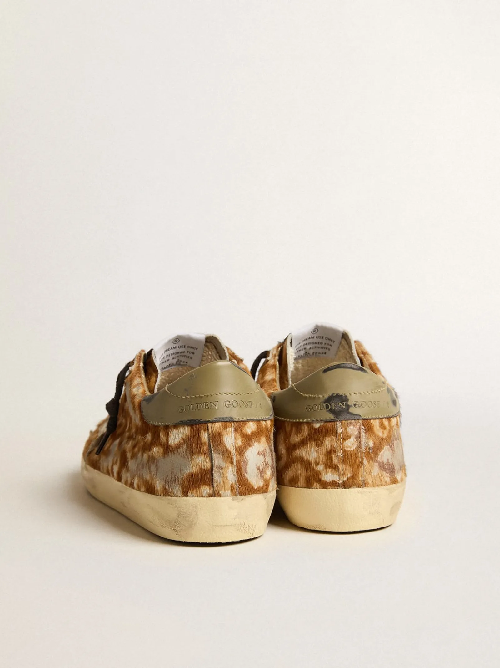 New Golden Goose Super-Star Masculino LAB de cavalinho leopardo com estrela dourada e talão cinza Cabedal de couro cavalinho com estampa de leopardo nos tons de marrom