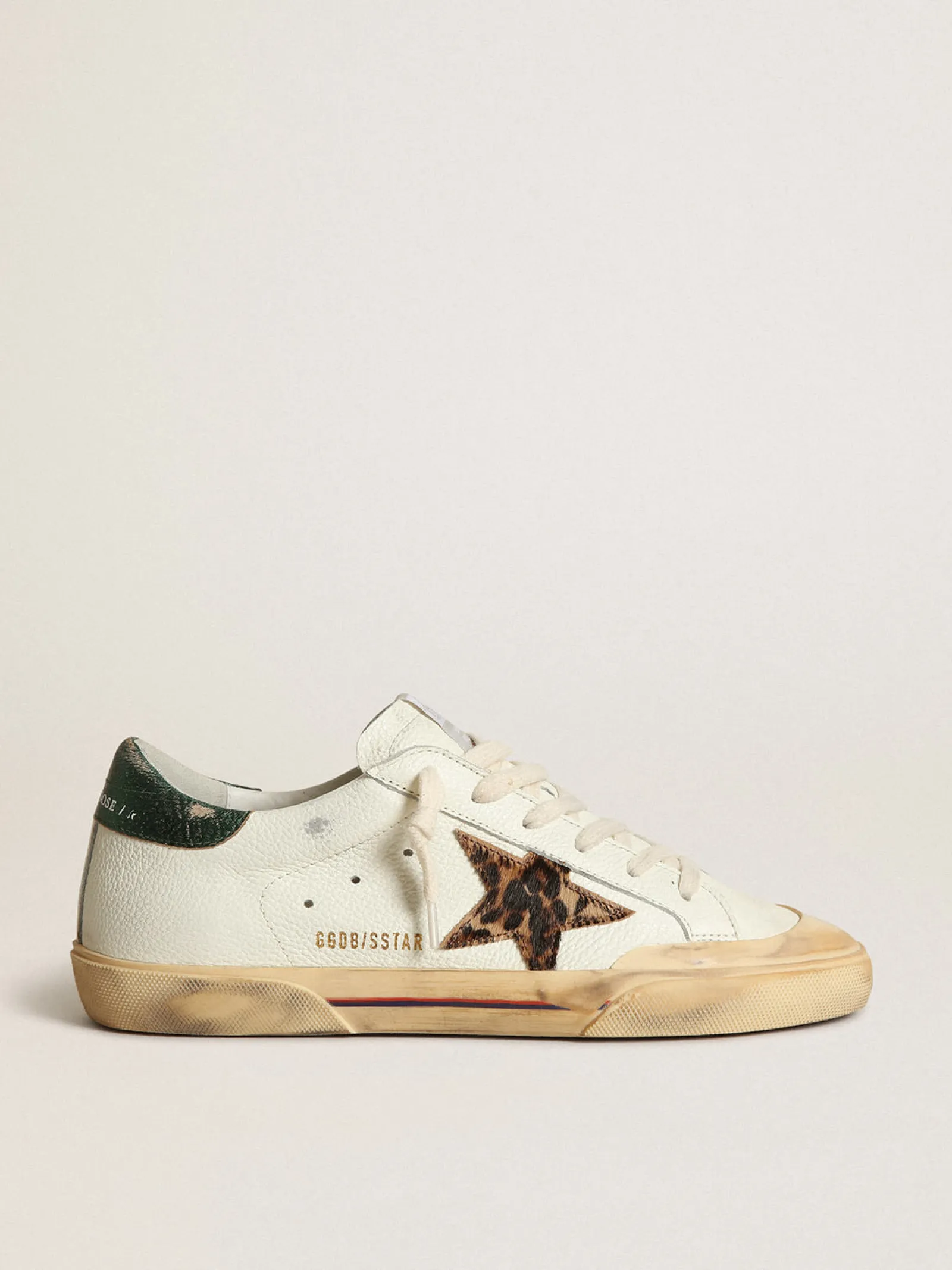 Hot Golden Goose Super-Star Penstar com estrela de cavalinho leopardo e talão verde Cor: creme