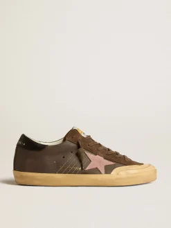 Cheap Golden Goose Super-Star Penstar LTD de couro marrom com estrela de suede rosa Cor: marrom