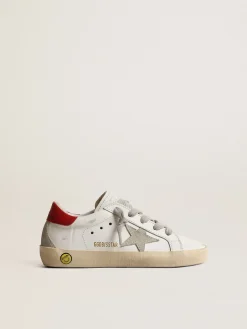 New Golden Goose Super-Star Young com estrela de suede e talão de couro vermelho Cor: branco