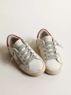 New Golden Goose Super-Star Young com estrela de suede e talão de couro vermelho Cor: branco