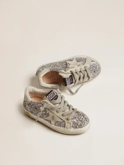 Store Golden Goose Super-Star Young com glitter prateado Cabedal: 29% polietileno, 25% poliuretano, 24% couro bovino, 11% algodão, 11% viscose