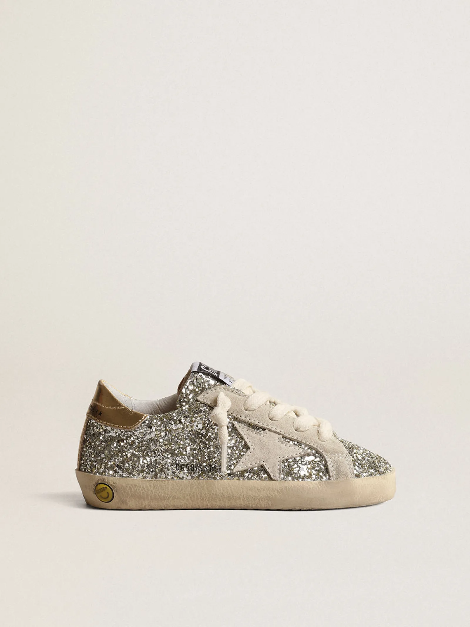 Clearance Golden Goose Super-Star Young de glitter com estrela de suede e talão dourado Cabedal de glitter platina