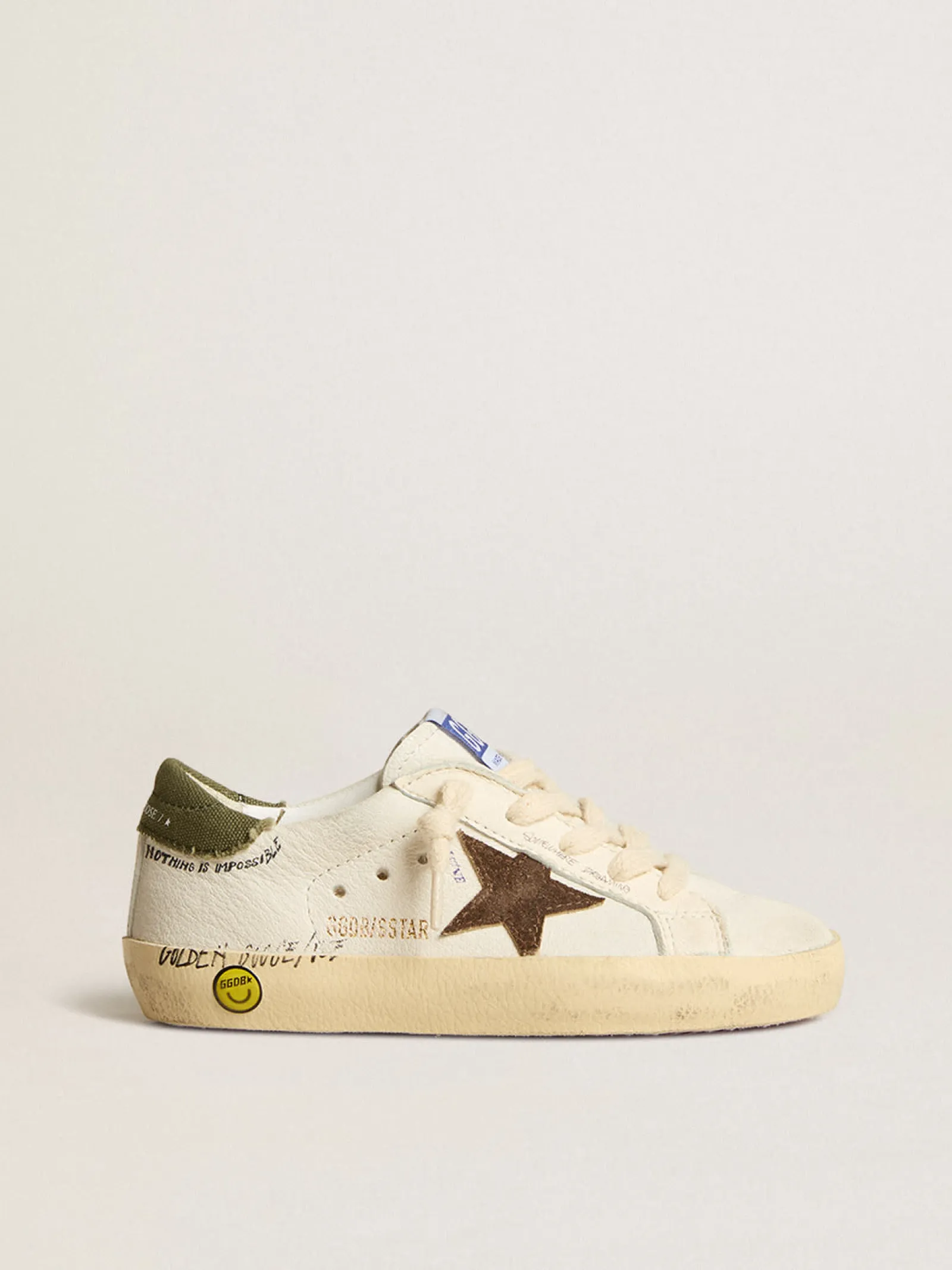 Sale Golden Goose Super-Star Young de napa com estrela de suede e talão verde Cabedal de napa branca