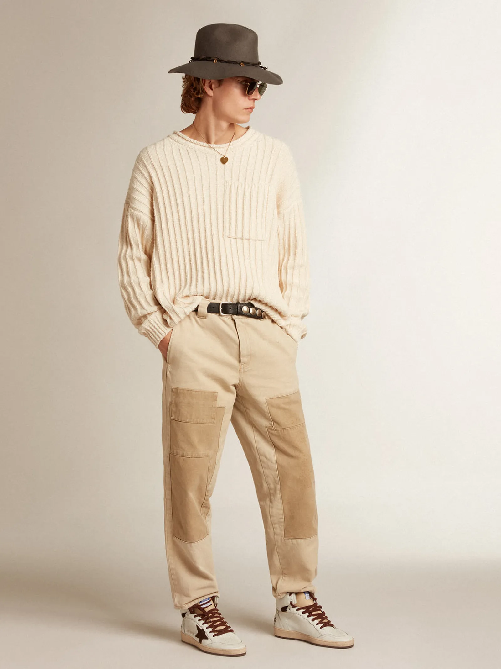 Best Sale Golden Goose Suéter de gola redonda de linha de algodão misto cor de papiro Cor: papiro