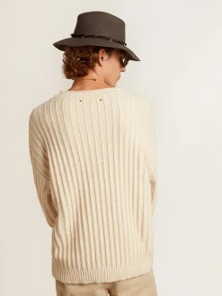Best Sale Golden Goose Suéter de gola redonda de linha de algodão misto cor de papiro Cor: papiro