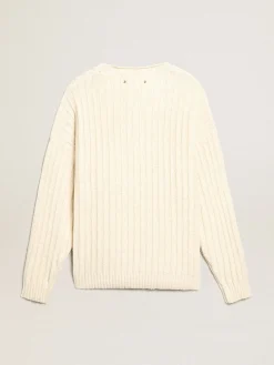 Best Sale Golden Goose Suéter de gola redonda de linha de algodão misto cor de papiro Cor: papiro