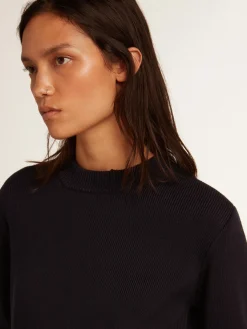 Outlet Golden Goose Suéter de gola redonda feminino de algodão azul-escuro Golden Collection
