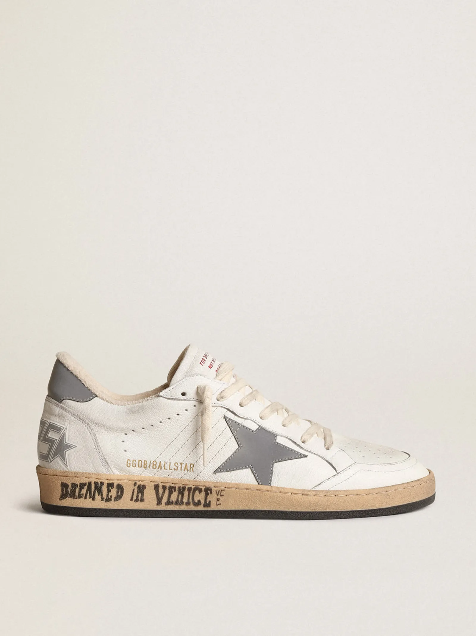 Flash Sale Golden Goose Tênis Ball Star de napa com estrela e talão de náilon cinza reflex Cabedal de napa branca