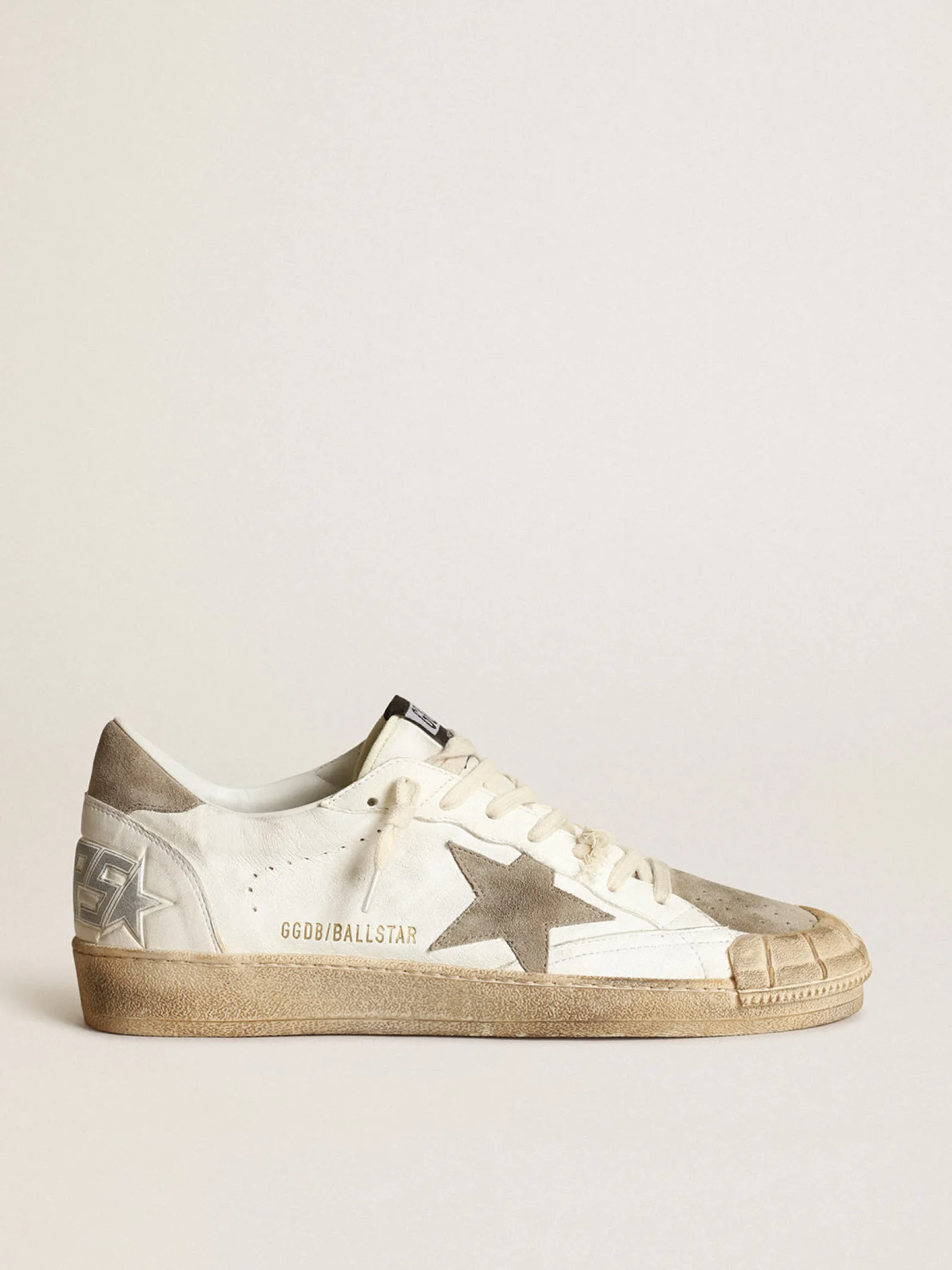 Discount Golden Goose Tênis Ball Star Masculino LTD de napa branca com estrela e talão de suede havana-rosado Cabedal de napa branca