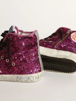 Shop Golden Goose Tênis Francy com lantejoulas e escritas à mão no solado Cabedal em tecido com lantejoulas difusas
