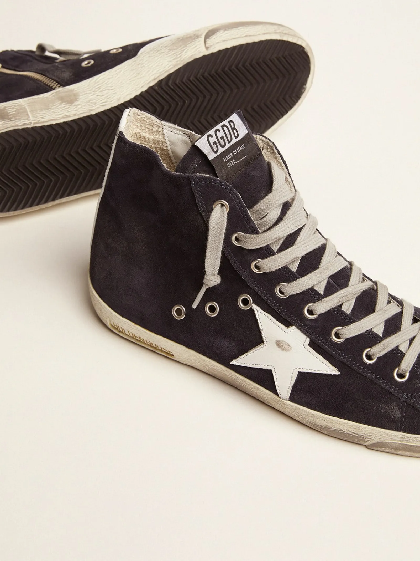 Cheap Golden Goose Tênis Francy de couro com estrela e talão de couro Cabedal de couro de bezerro tipo camurça
